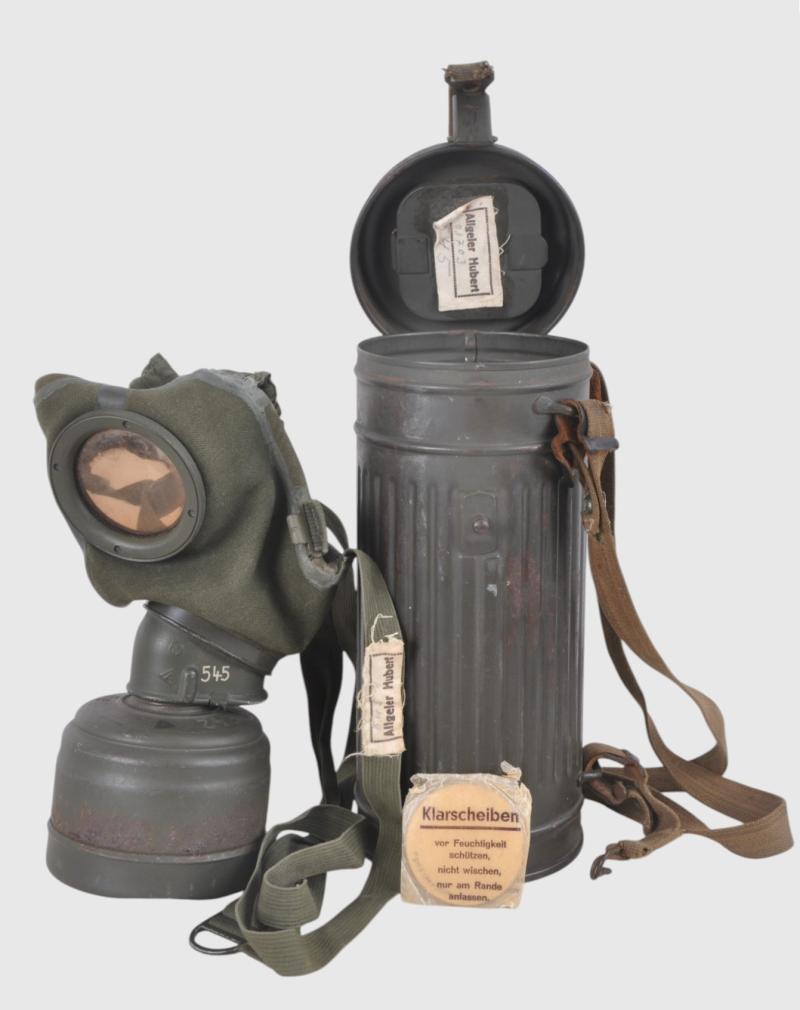 WW2 German Matching Name & Numbered Gas Mask & Canister