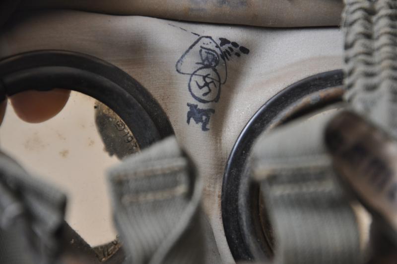 WW2 German Named Kriegsmarine M38 Communications Gas Mask With Kriegsmarine Marked Canister , Cleaning Cloth & Spring