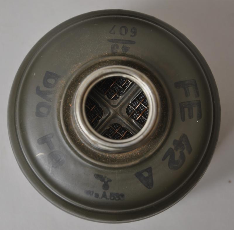 WW2 German Named Kriegsmarine M38 Communications Gas Mask With Kriegsmarine Marked Canister , Cleaning Cloth & Spring