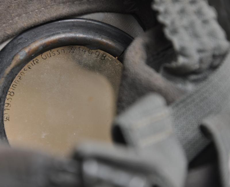 WW2 German Named Kriegsmarine M38 Communications Gas Mask With Kriegsmarine Marked Canister , Cleaning Cloth & Spring