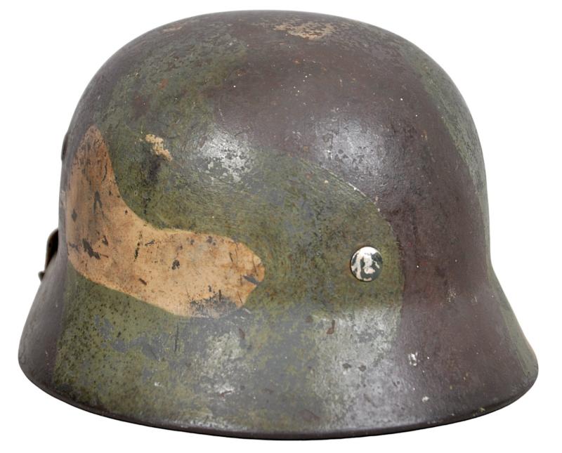 WW2 German Three Tone Luftwaffe Camouflage M40 Helmet With Impact Damage