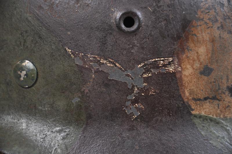 WW2 German Three Tone Luftwaffe Camouflage M40 Helmet With Impact Damage