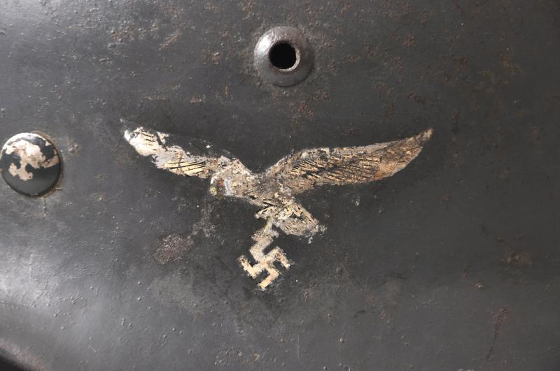 WW2 German Luftwaffe Double Decal M35 Helmet With Blast Damage To Front - 1938