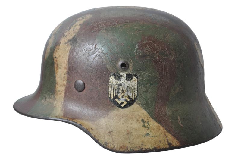 WW2 German Camouflage M35 Single Decal Helmet Named To A Leutnant