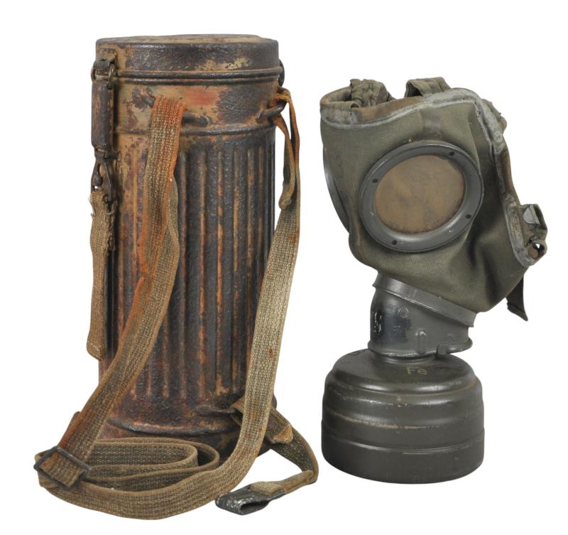 WW2 German Camouflage Gas Mask Canister & Gas Mask