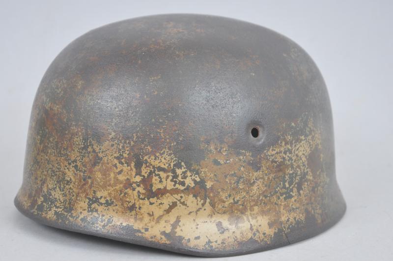 WW2 German Battle Damaged Tan Camouflage Paratrooper Helmet Shell