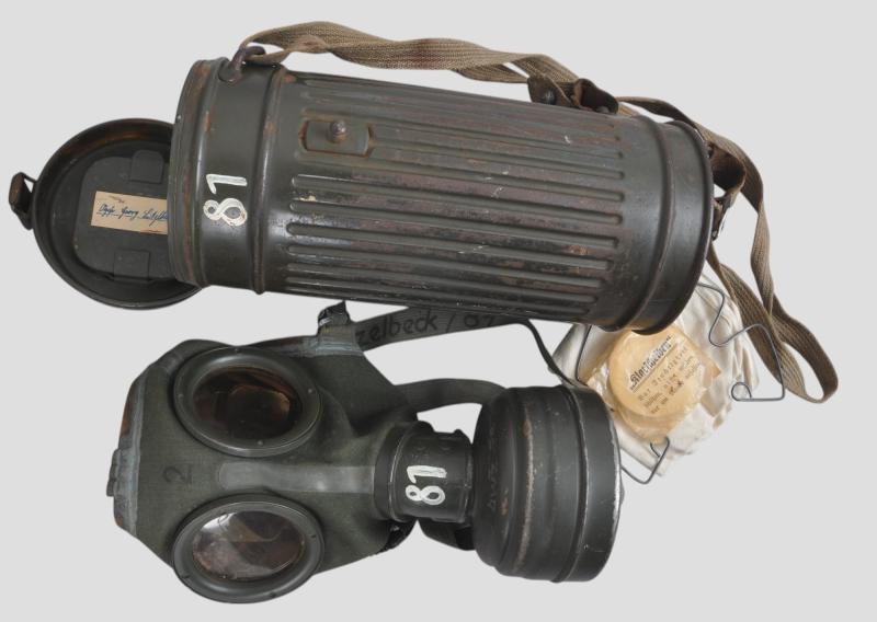 WW2 German Army/Waffen SS Named & Numbered Gas Mask Set