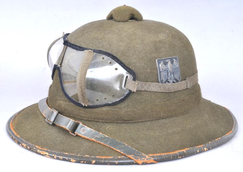 WW2 German Pith Helmet With Goggles