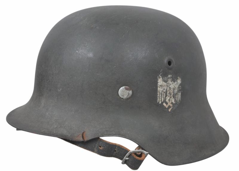 WW2 German 'Named' Army Single Decal M42 Helmet With Shrapnel Strike To Lip